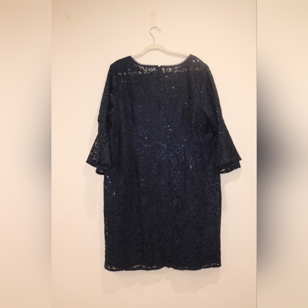 Alex Evenings Plus Size Sequined Lace Sheath Dress - Navy - Picture 5 of 9